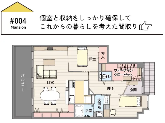 CASE04 個室と収納をしっかり確保して、これからの暮らしを考えた間取り
